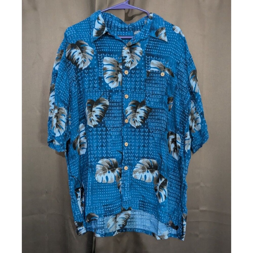 Puritan Hawaiian Tropical Men's Button Up Shirt Short Sleeve Blue Size XL